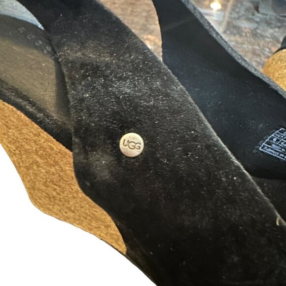 UGG Hazel Criss Cross Black Suede‎ Cork Wedge Slingback Sandals Boho Size 6 - Picture 9 of 11